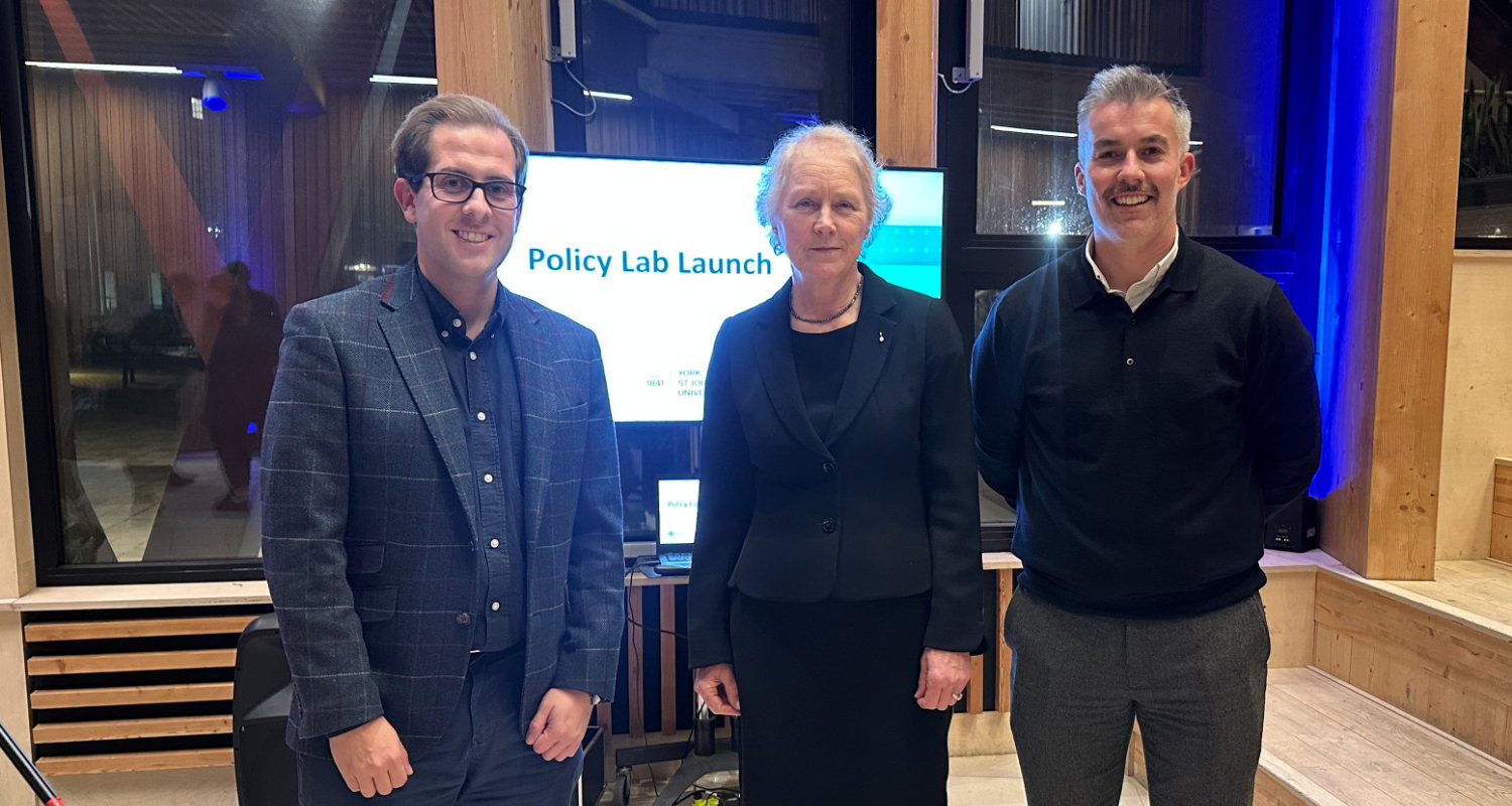 (from left to right): Professor Brendan Paddison, Dean of York Business School, York St John University; Professor Karen Bryan OBE, Vice Chancellor of York St John University; David Skaith, Mayor of York and North Yorkshire