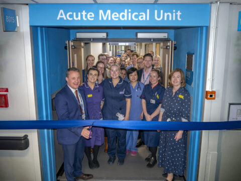 Jonathan Coulter, Chief Executive at HDFT (far left), officially opens Harrogate District Hospital’s new state-of-the art Acute Medical Unit