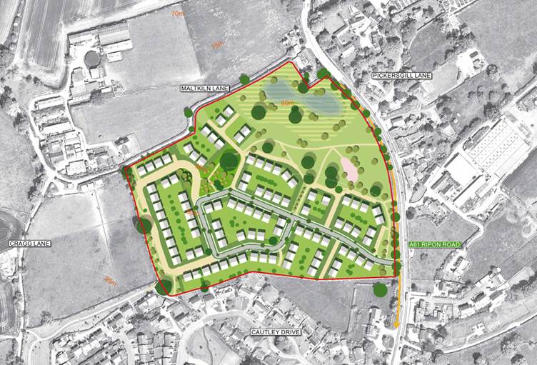 [IMAGE CREDITS - BELLWAY]: The concept masterplan for the site west of Ripon Road in Killinghall, which Bellway is proposing for around 120 new homes