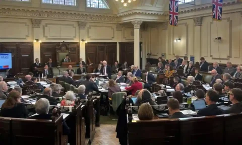 North Yorkshire Council’s leader, Cllr Carl Les, addresses elected members in the council chamber at County Hall in Northallerton during today’s full council meeting. Councillors have approved the budget for the next financial year amid major funding pressures