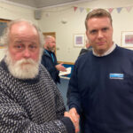 Councillor Warneken (Green Party) secured a goodwill donation for the community, and assurance that the community would be listened to in future. Here with Matt Pinder, a Director at Yorkshire Water.