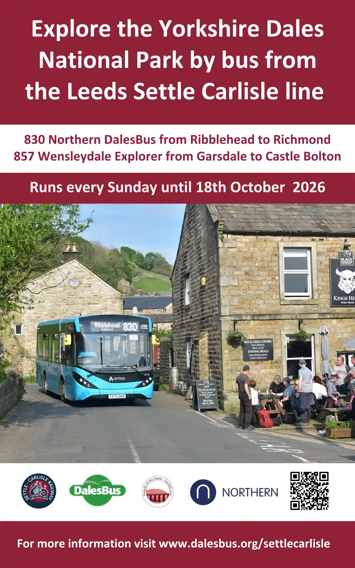 The 830 Northern DalesBus at Gunnerside on its way to Ribblehead