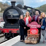 From left to right, the deputy England director of VisitEngland, Lyndsay Turner-Swift, North Yorkshire Council’s assistant director for place shaping and growth, Kathryn Daly, the council’s head of economy and tourism, Tony Watson, and the chair of VisitEngland’s advisory board, Lady Victoria Borwick, at Bolton Abbey Station