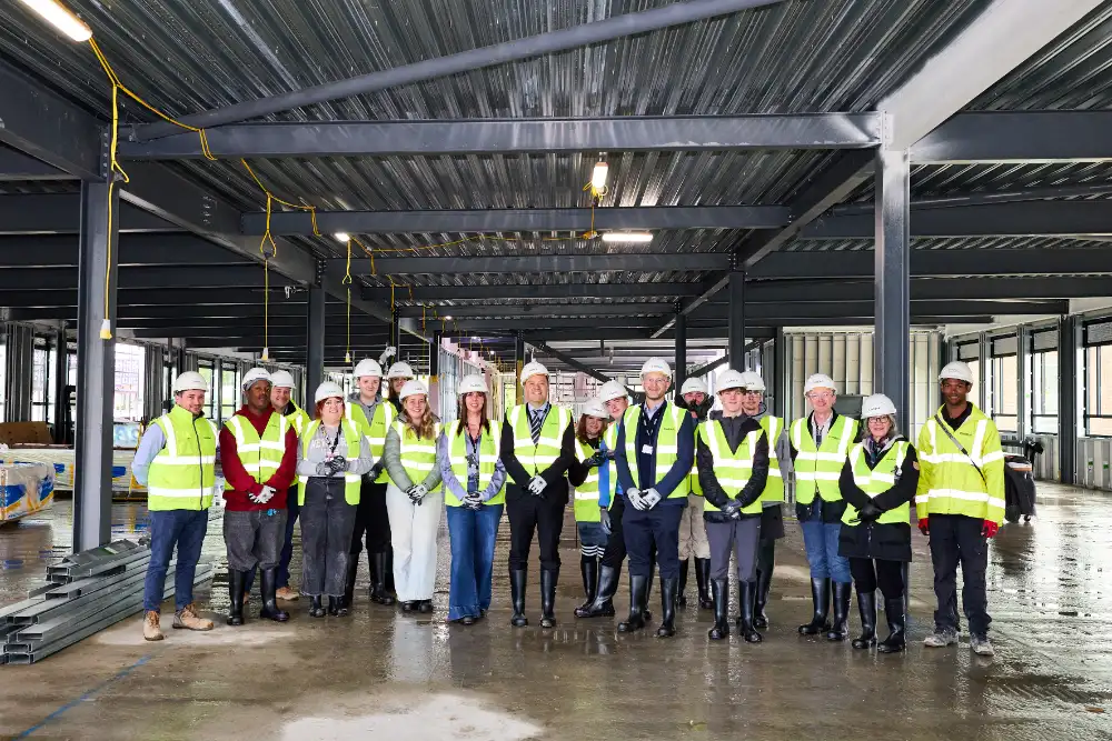 Students and staff from Harrogate College and Luminate Education Group, including Group CEO, Bill Jones (centre)
