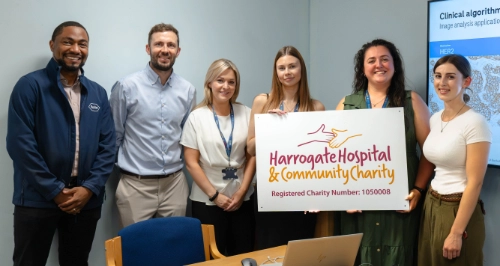 Pictured (Left to Right): Moses Okogun; Christopher Parry (Roche); Philippa Bleasdale (Histopathology); Rebecca Collings; Gemma Cook (HHCC); Katy Bruffell (Roche).