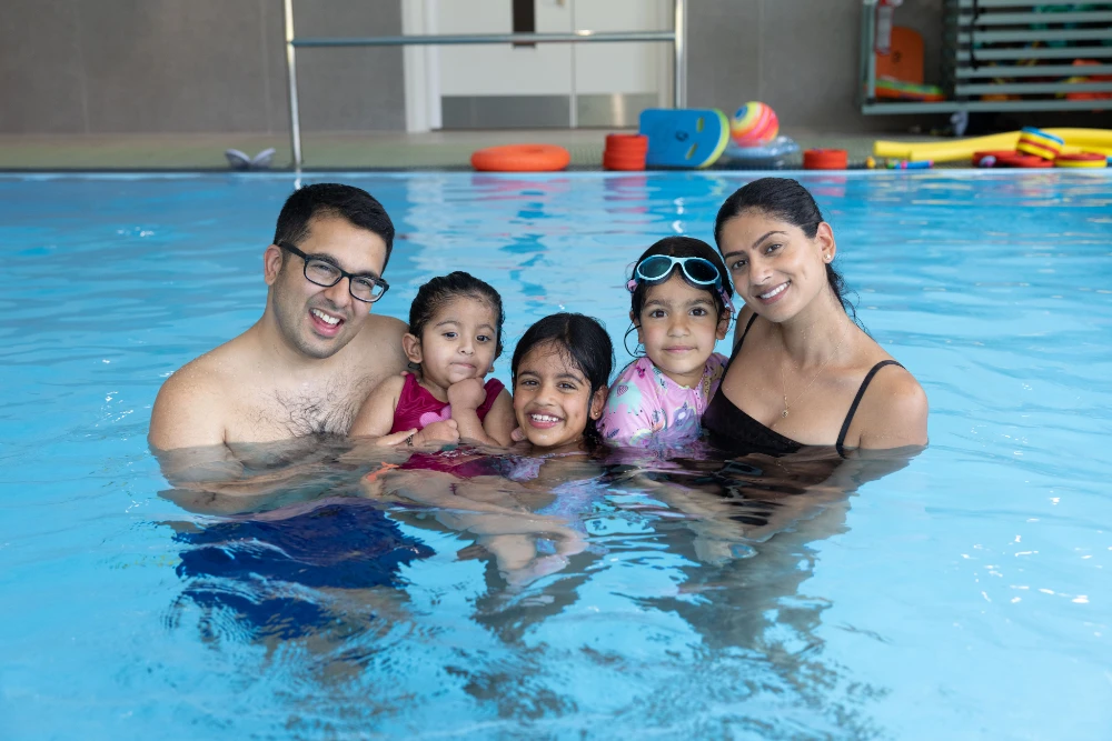 Martin House family (from left) Asad, Ava, Maya, Maysa and Mehreen Rehman in the new hydrotherapy pool at the hospice