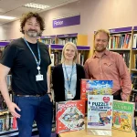 Left: (Knaresborough Library) Greg Kubas, community development librarian, Maria, library supervisor, Jamie Nicholson-Ruther, development and communications manager at Harrogate Neighbours.